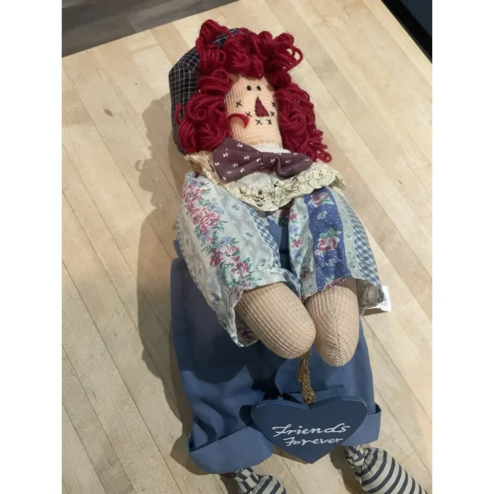 Girl Shelf Sitting Country Cloth Rag Doll Friends Forever Hearts Tender Hearted